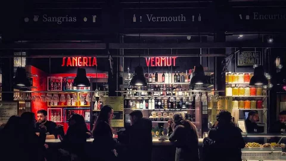 The Hour of the Vermouth,.San Miguel Market, vermouth bar in Madrid